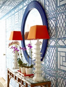 Lovely Quadrille blue and white trellis design