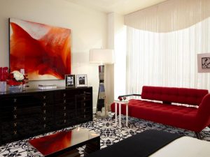 Red art, red sofa in living room