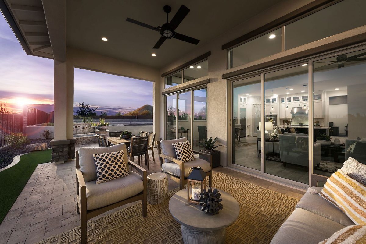 A covered patio lets you enjoy the great outdoors in style