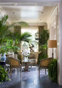 Notice how palms add sweeping arcs and flair to the space.