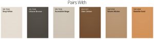 Color-pairings for Evergreen Fog gray-green.