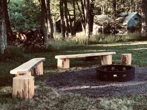 Tree stumps can serve as great end tables with seating around your fire pit.