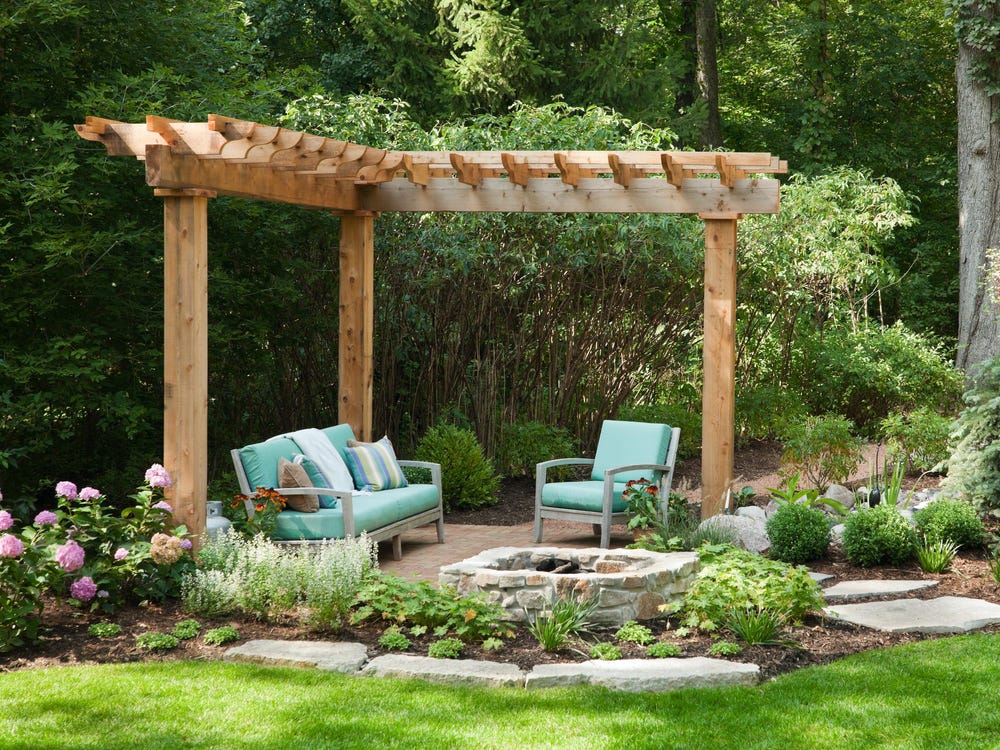 Overhead structures can also help define a seating area around your fire pit. 