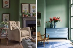 This green shade complements plants, whether art-depicted, or real, and would work well to promote a sense of wellbeing within the home.