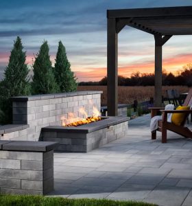 Gas fireplace adds warmth to your outdoor living experience.
