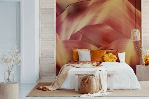 The sweeping, woven abstract feature wall.