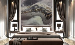The gray and gold feature wall