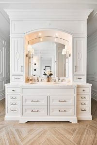 Crown molding elevates this lovely bathroom vanity.
