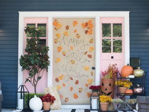 Create a backdrop to add some fall words of welcome to your door.