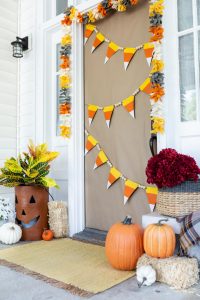 Deck your door for fall with pennants of hand-crafted candy corn.