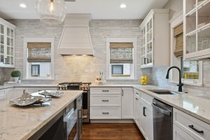Shiplap in kitchen, range hood.