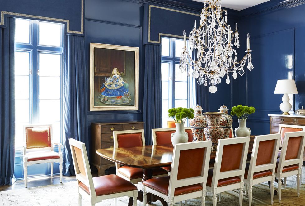 Fall interior color palettes: royal blue and camel leather