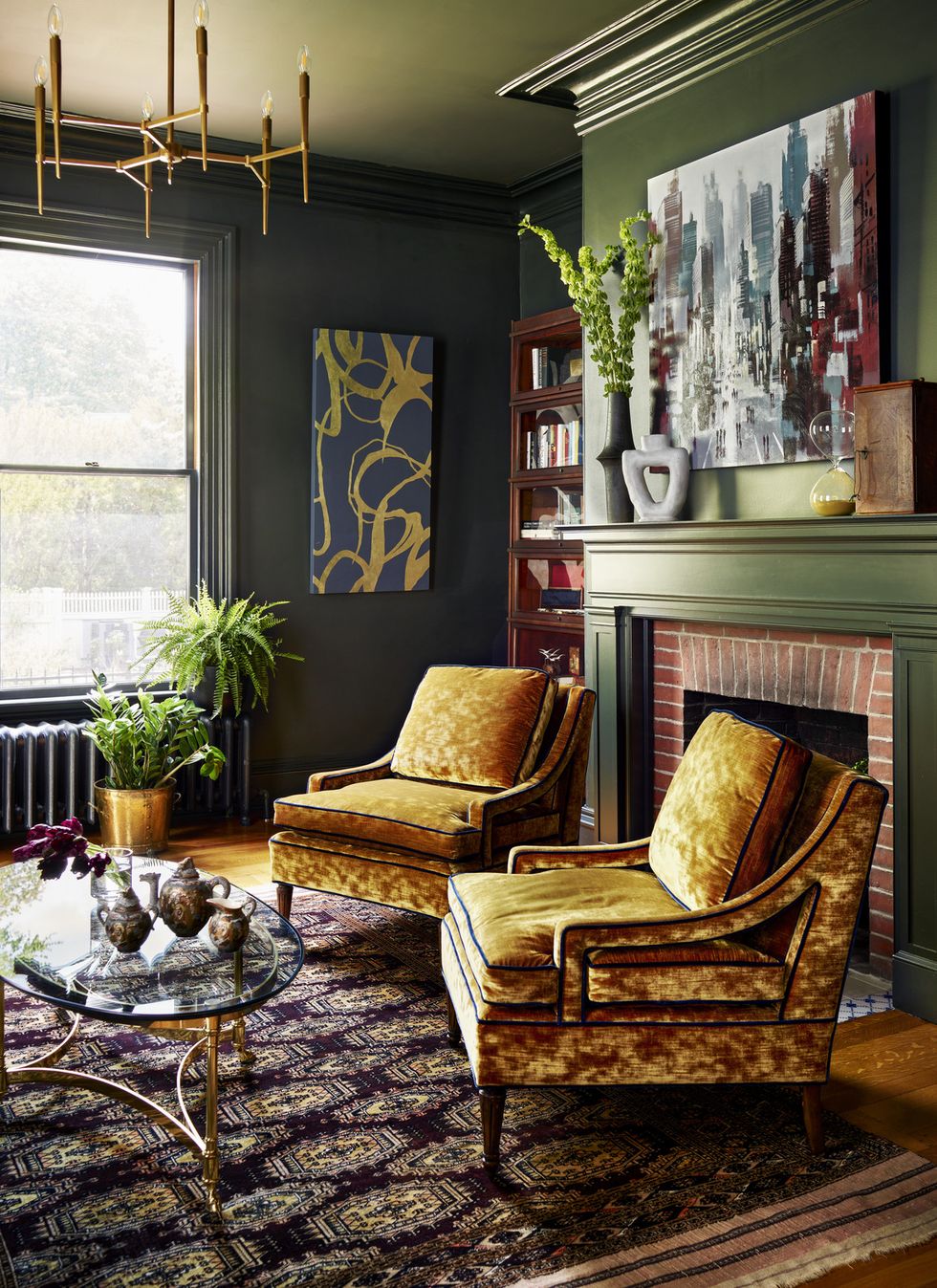 Fall interior color palettes: forest green and mustard