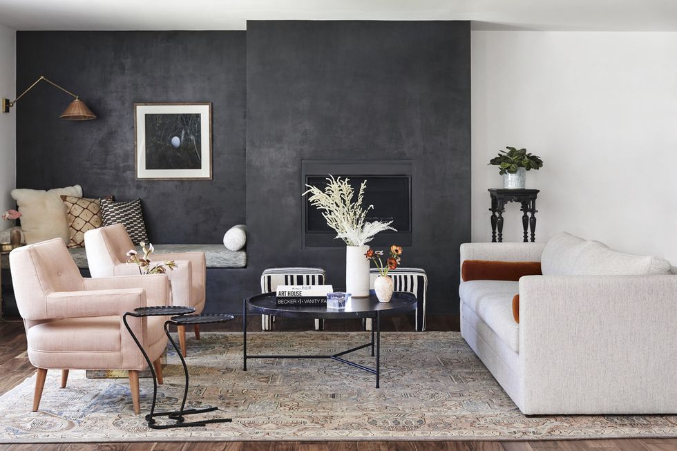 Fall interior color palettes:steel, blush, and rust.
