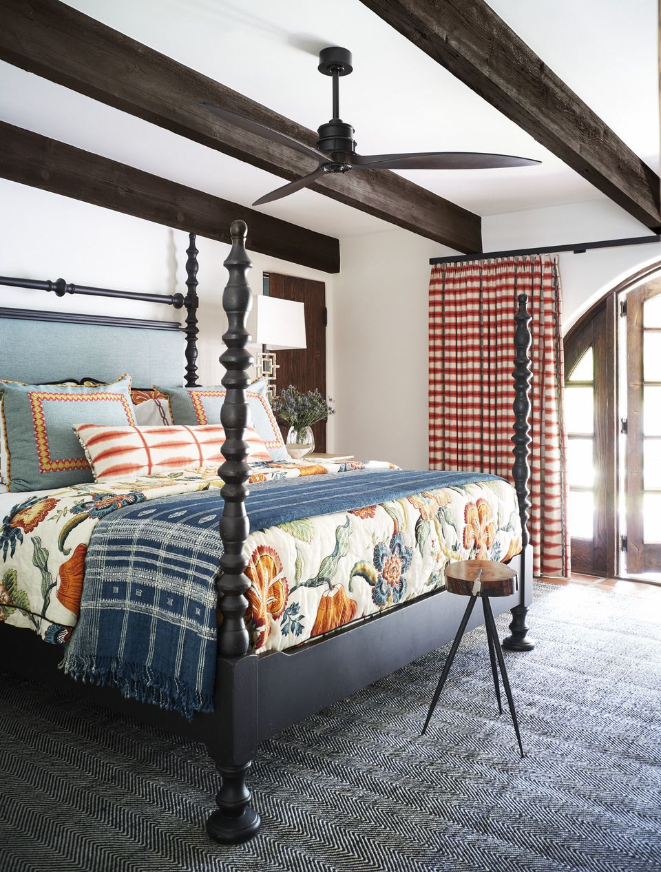 Fall interior color palettes: pumpkin, blue-gray, and navy.