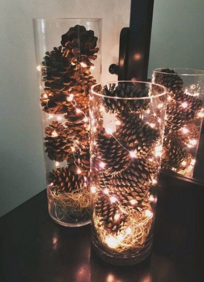 Elegant holiday pine cone vases