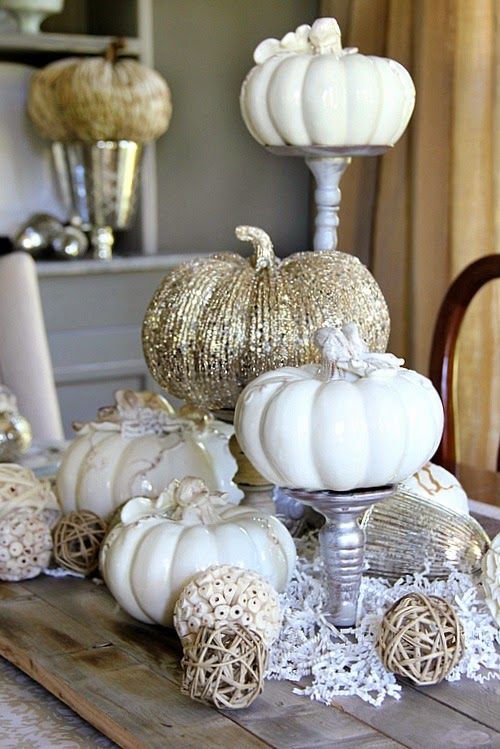 Pumpkins dressed up for home decor don't have to be orange.