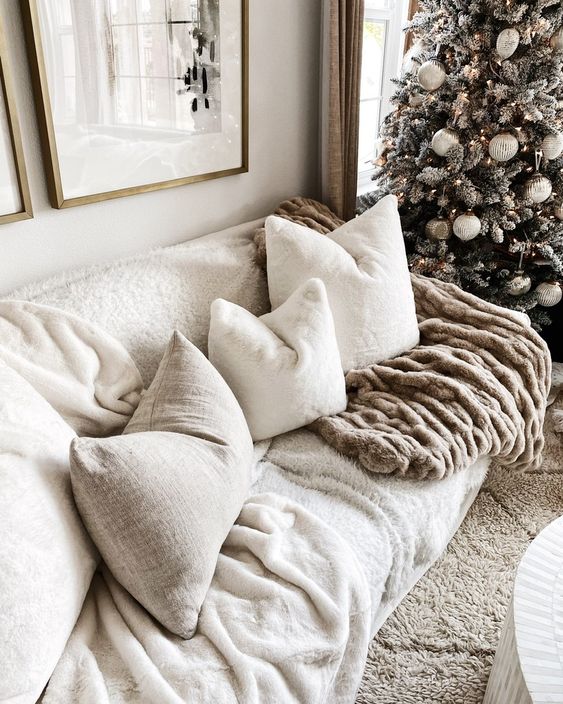 Lots of blankets for color, warmth and texture in winter decor