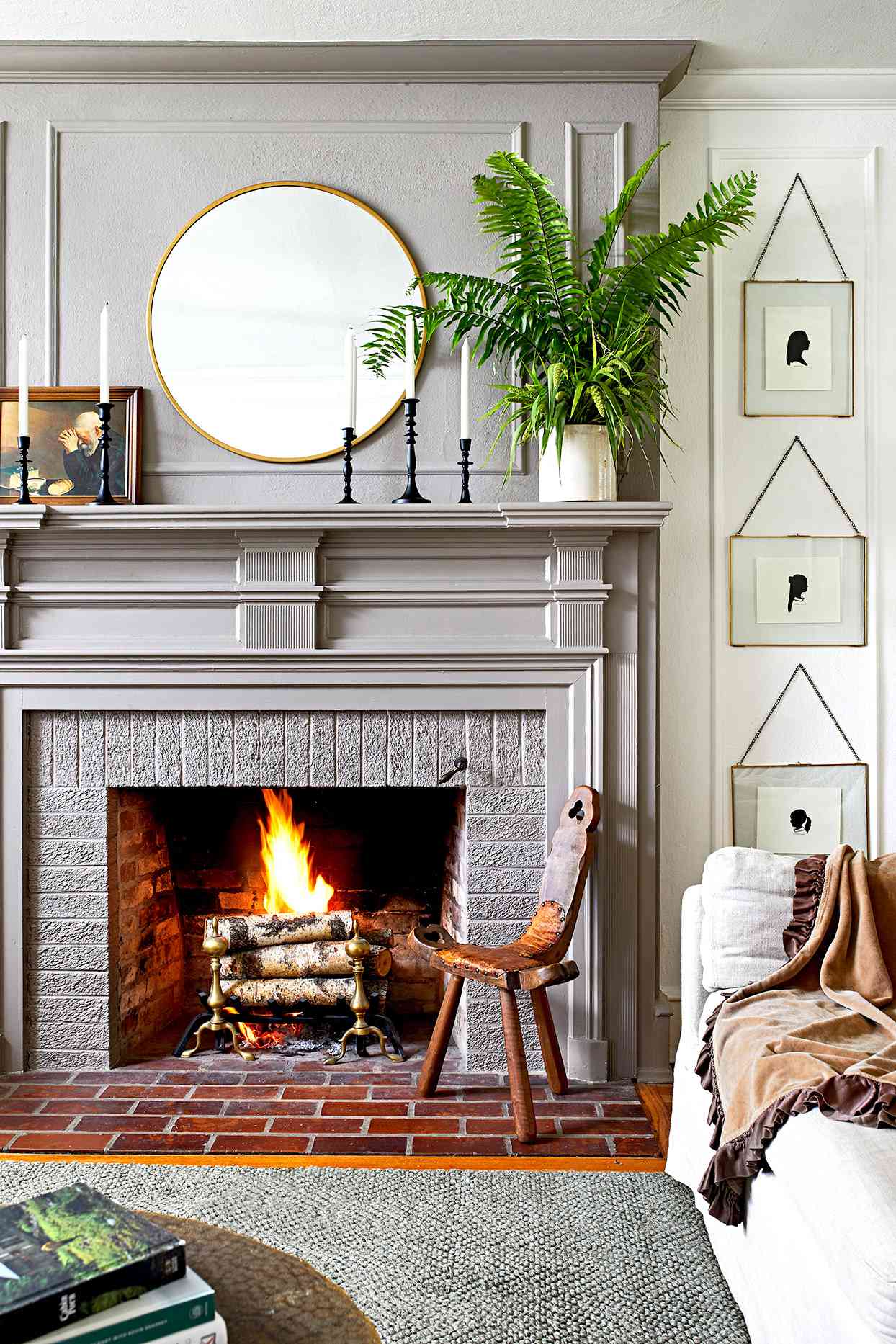 Light up that fireplace for cozy warm winter decor.