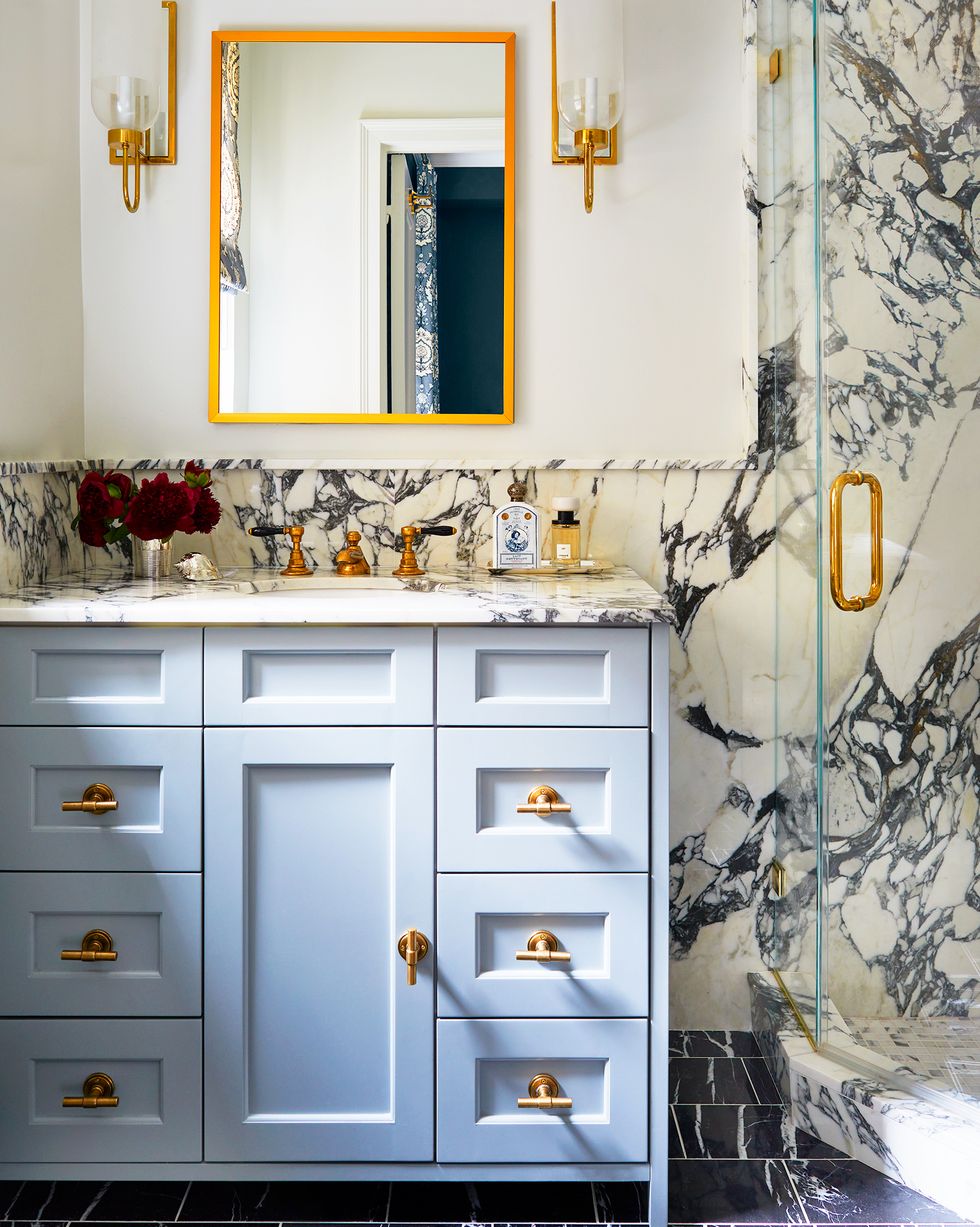 Bold marble is a BIG bathroom trend for 2023.