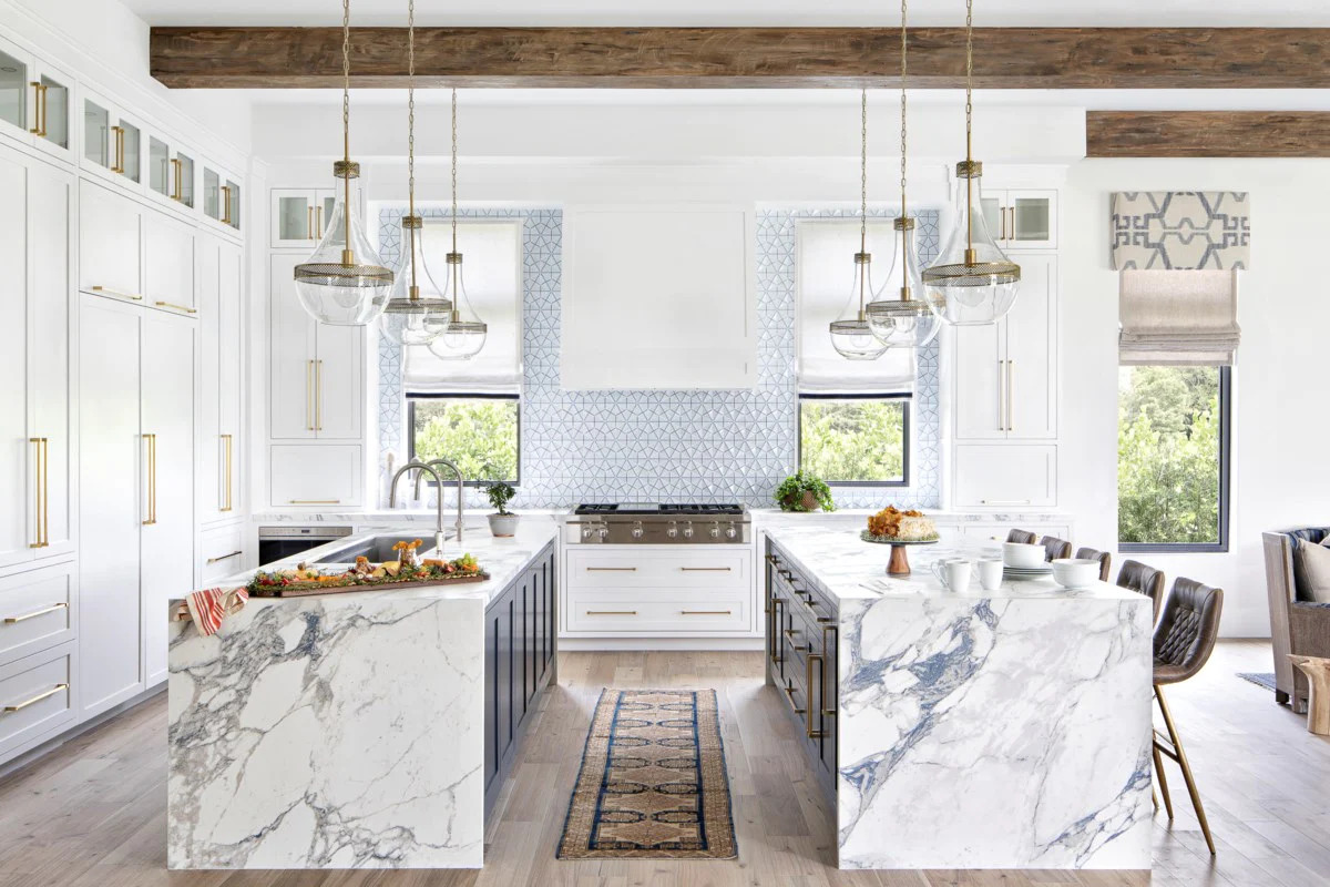 Double islands are a big must-have in 2023 kitchen design trends.
