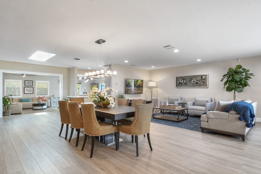 The open-concept dining and living areas suited my client much better.