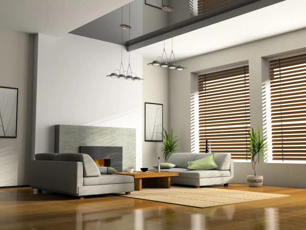 Wood blinds window treatments.