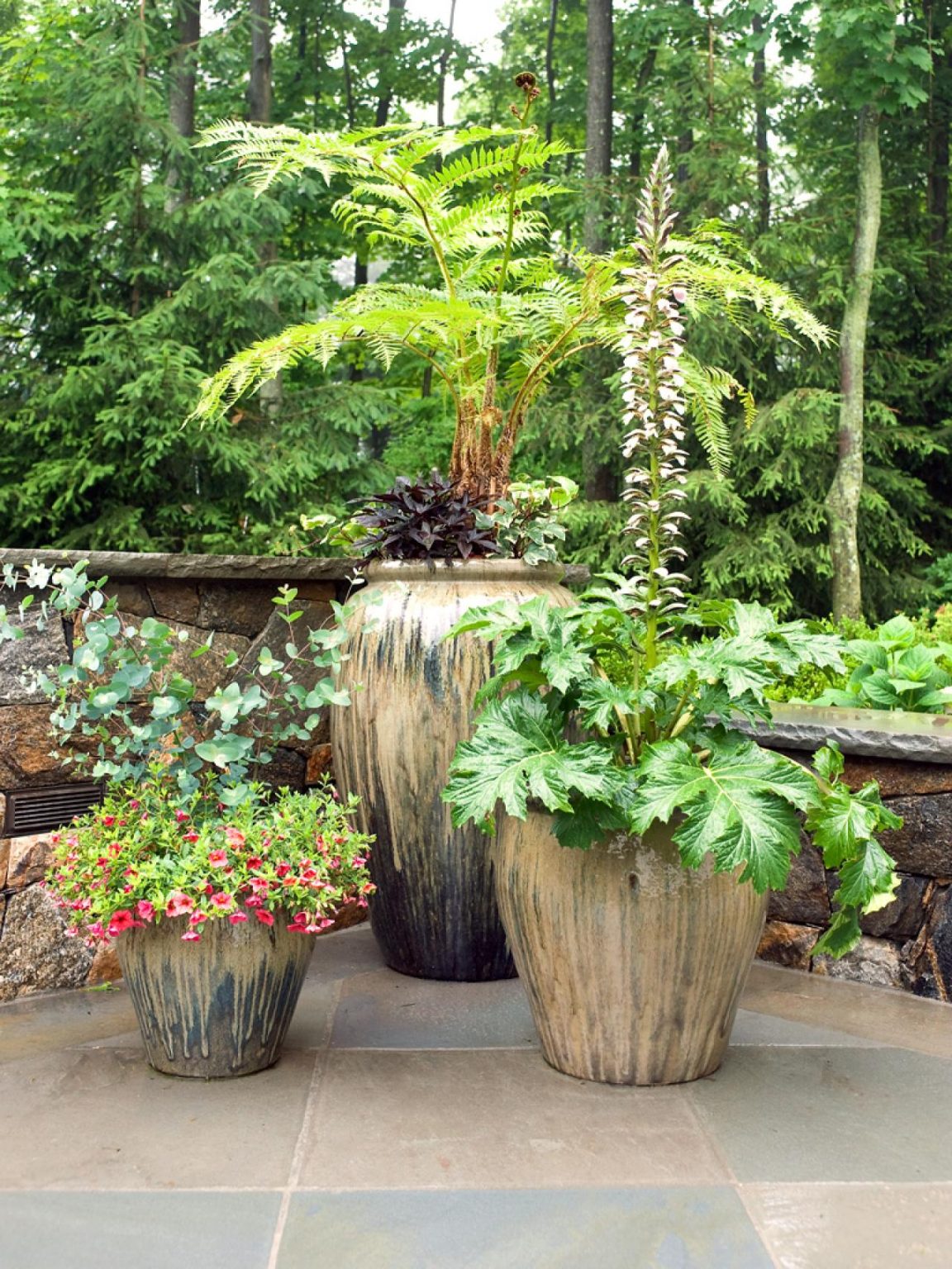 Plants of all sizes in pots bring the color, texture, and variety of natural elements to your outdoor patio spaces.