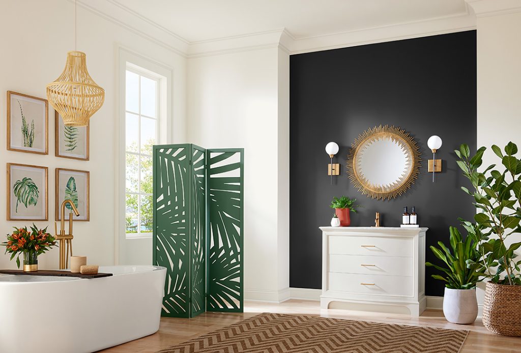 A Kale Green decor accessory is enhanced by some of the other coordinating colors, inspired by Sherwin-Williams.