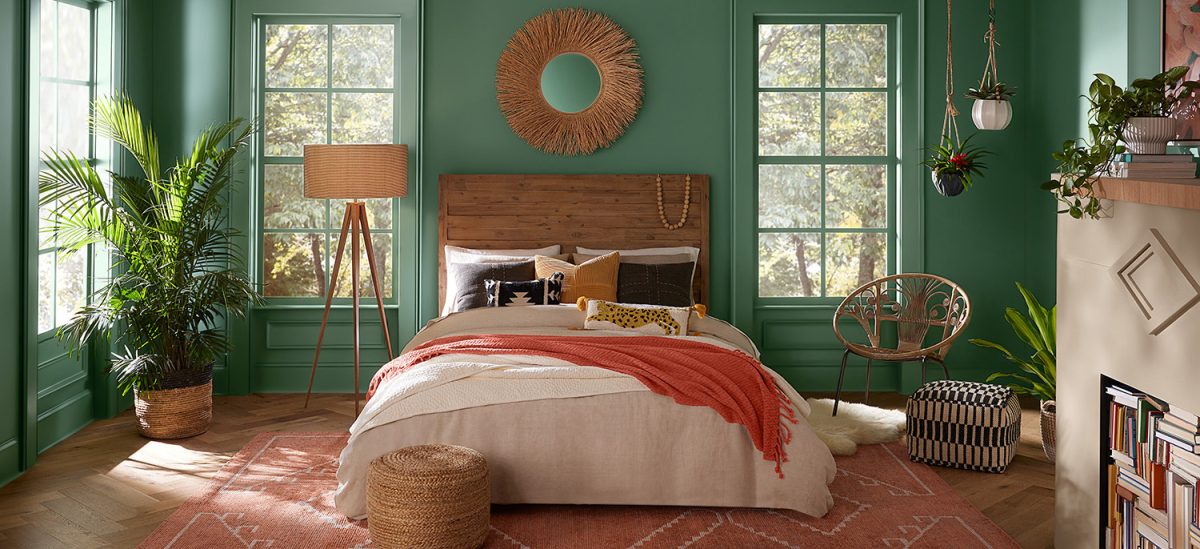 Sherwin-Williams' color of the month, Kale Green, has a lush, tropical vibe.