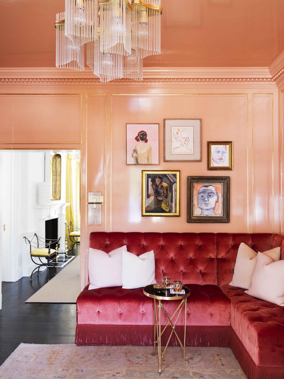 The painted ceiling is a shade darker than the wall colors, adding extra drama to the space.