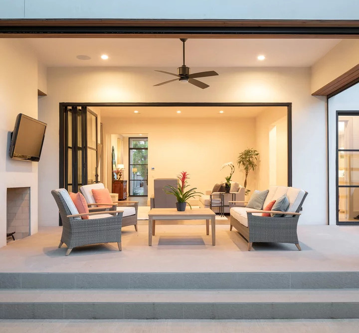 Weather-resistant cushions are another essential for outdoor furniture.