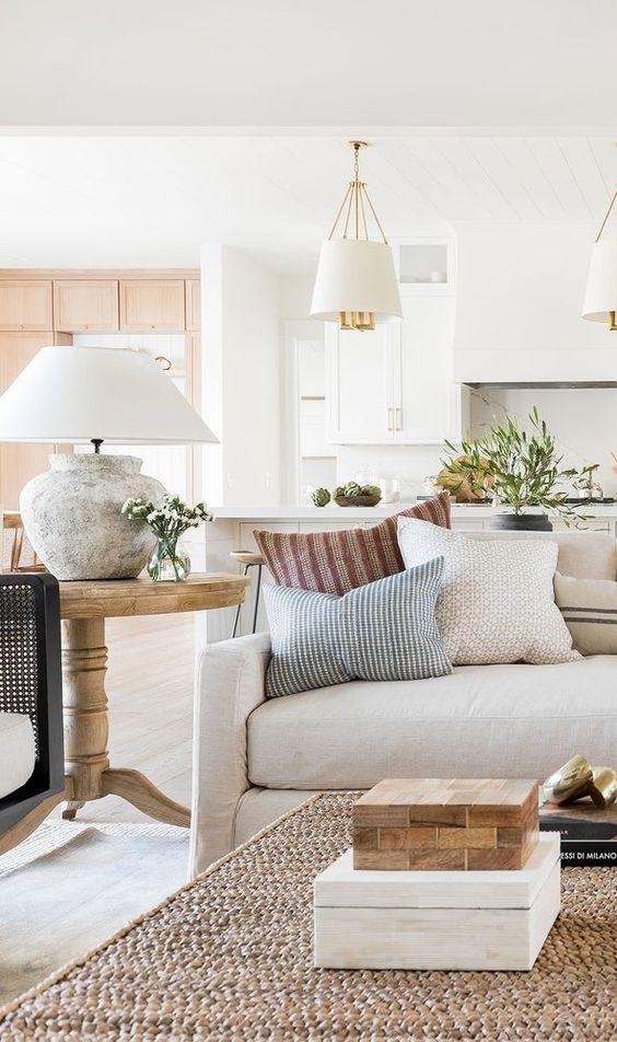 For an easy fall facelift, simply swap out your lighter-weight throws, bedding, rugs, and pillows for thicker, heavier versions.