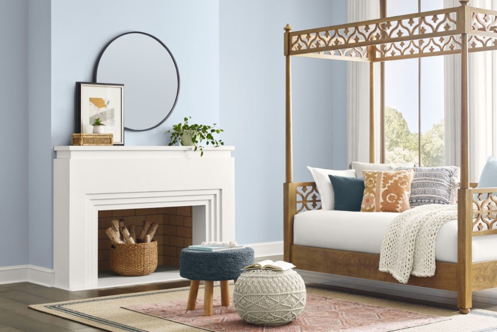 Relax where it counts, with Sherwin-Williams' Upward setting the tone of the bedroom.