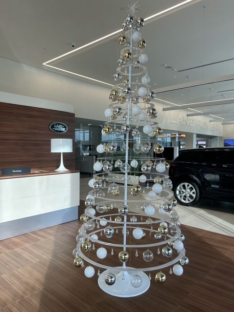 One of the Christmas trees decorated for the Jaguar Land Rover Dealership.