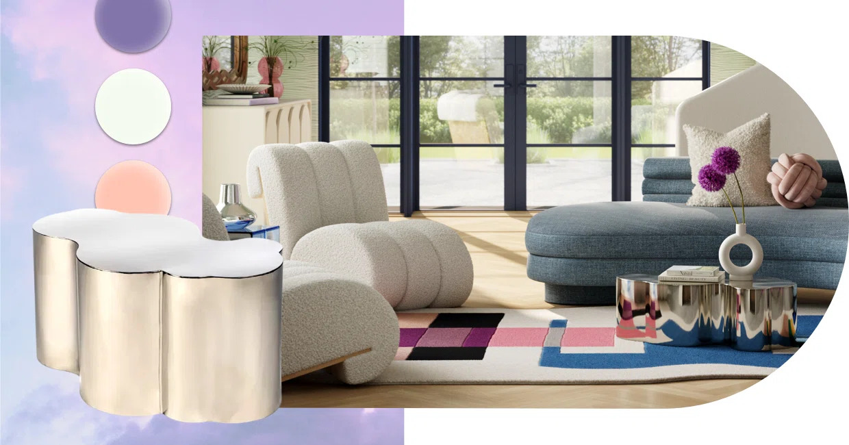 2024 home design trends by Wayfair experts. This is introducing adstract and surreal forms into the mix for a luxe look.