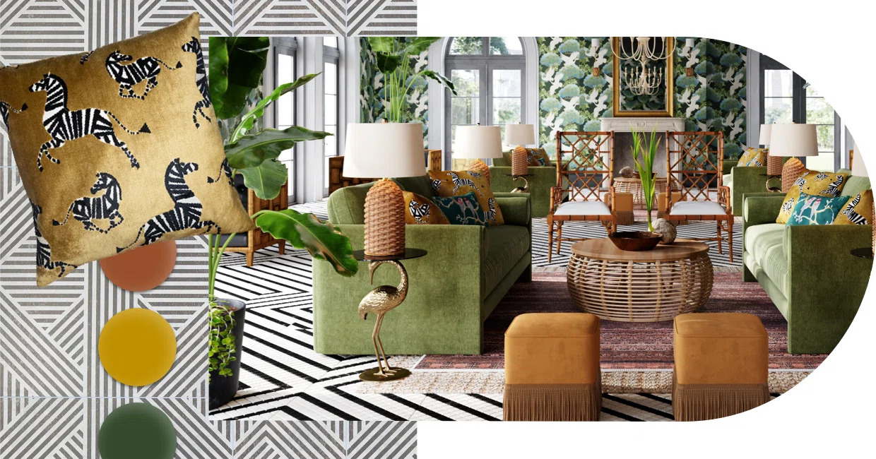 2024 home design trends by Wayfair experts. This is introducing an exotic nature theme.