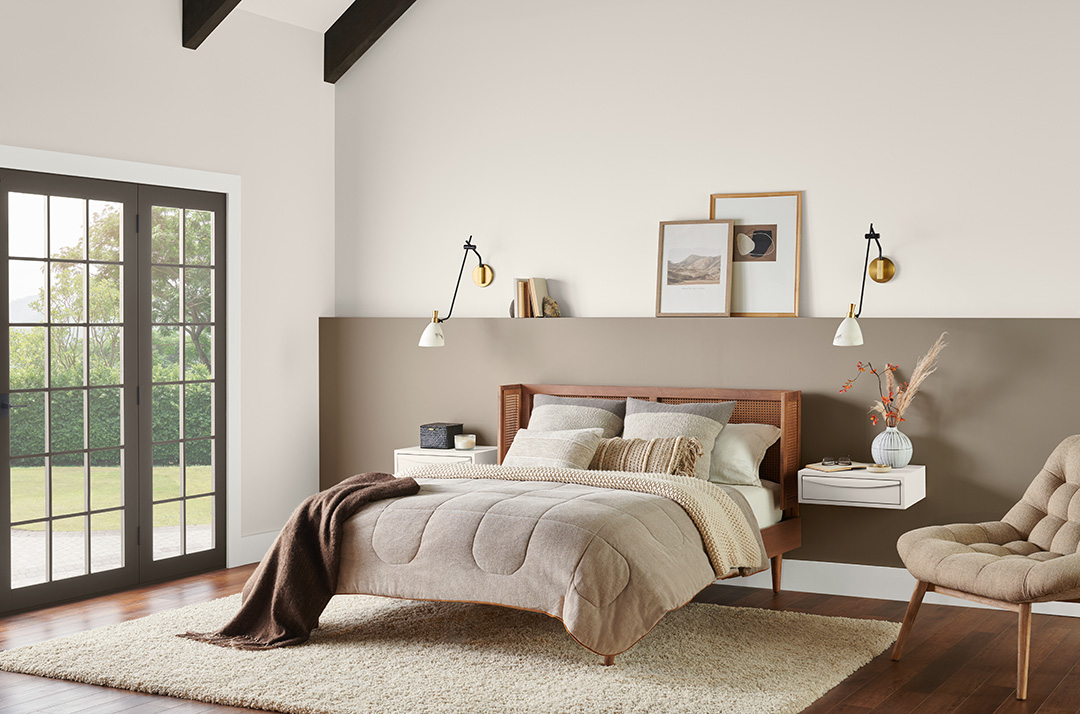 Drift of Mist’s soft gray tone provides a serene backdrop and sets the tone for a soothing sanctuary.