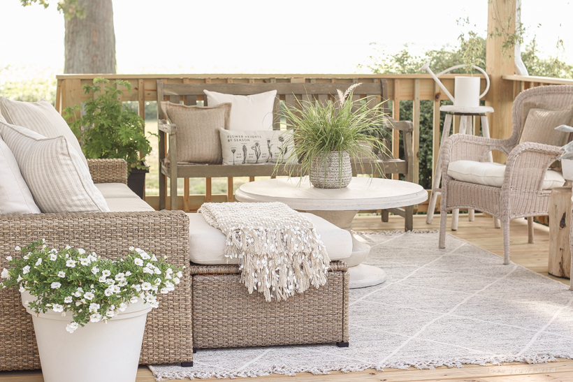 Deck-Reveal-Our-Completed-Outdoor-Living-Space-7 Rugs are an easy way to brighten your outdoor living space.