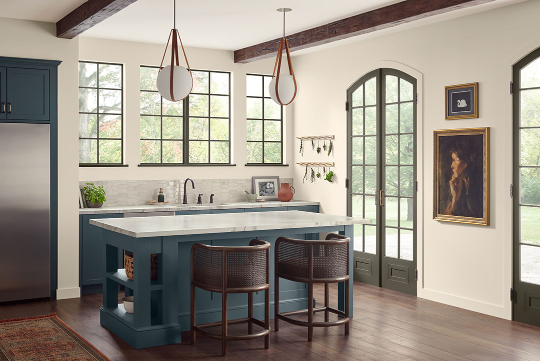 cotm-march2024-roycroftbg-kitchen-1 Roycroft Bronze Green is a rejuvenating dark green.