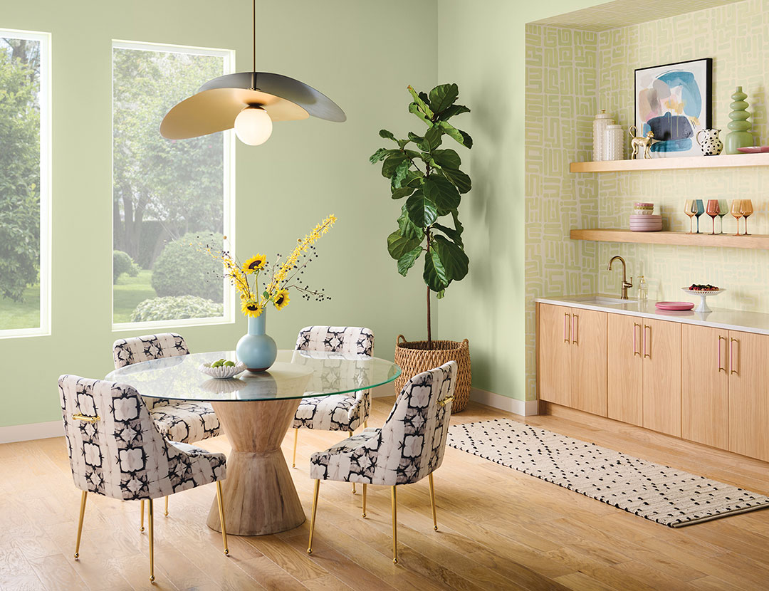Honeydew makes a cheery dining room.