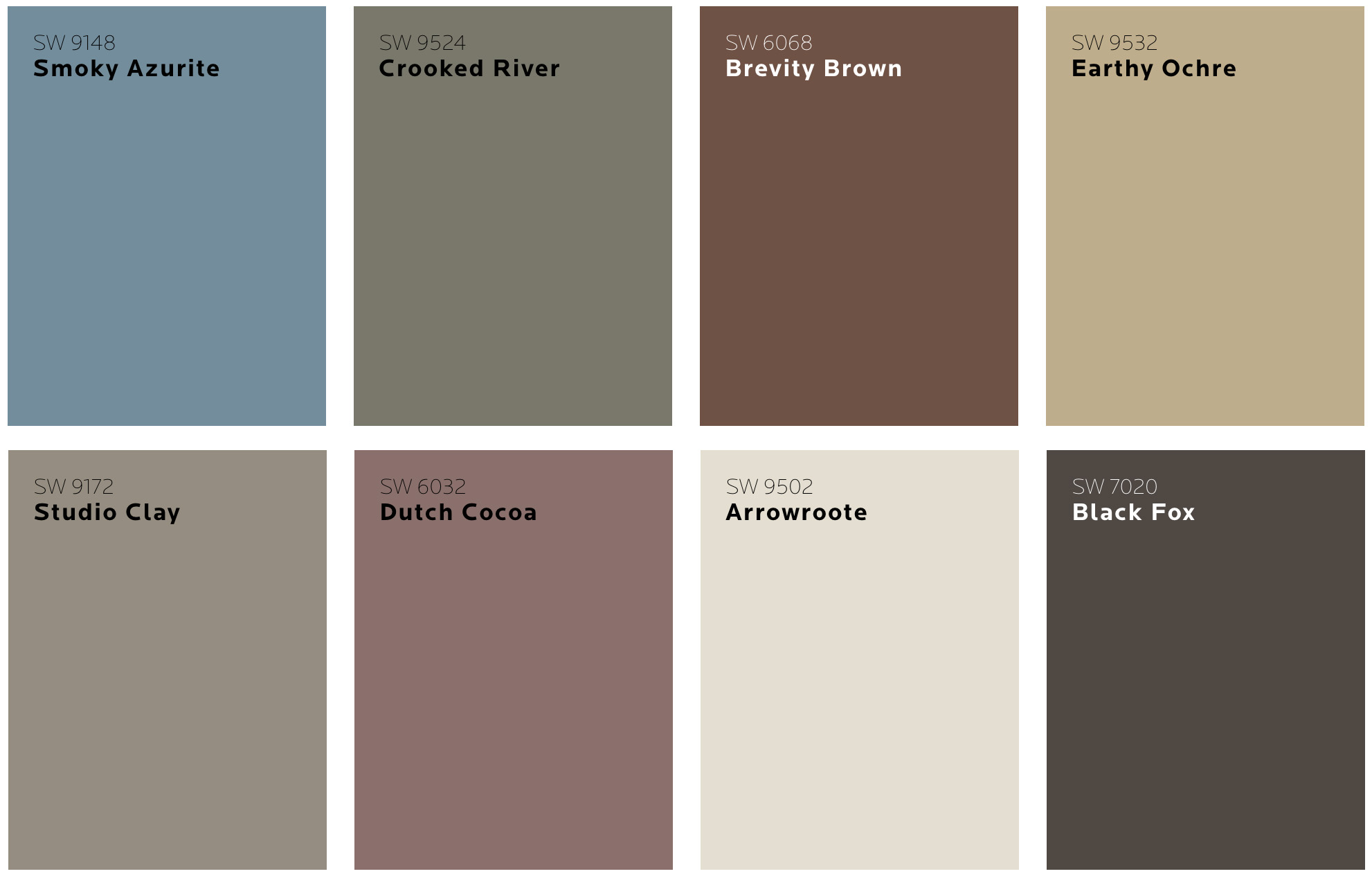 The Modern Brit palette consists of deep, anchoring earth tones blended with muted, mid-tone neutrals to bring a fun and fresh feel to classic elegance.