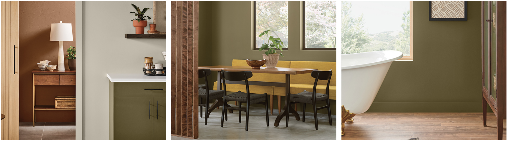 Palm Leaf harnesses the retro charm of earthy avocado green tones from a bygone era.