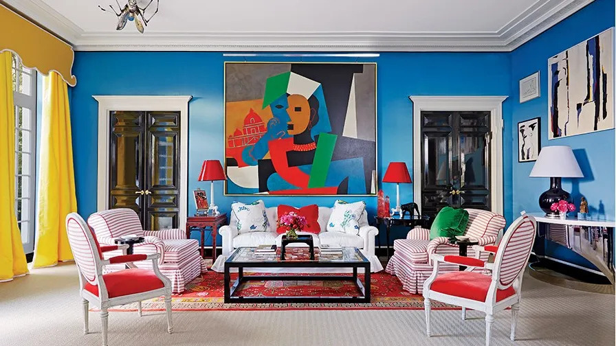 Bolder treatment of red and blue decor.