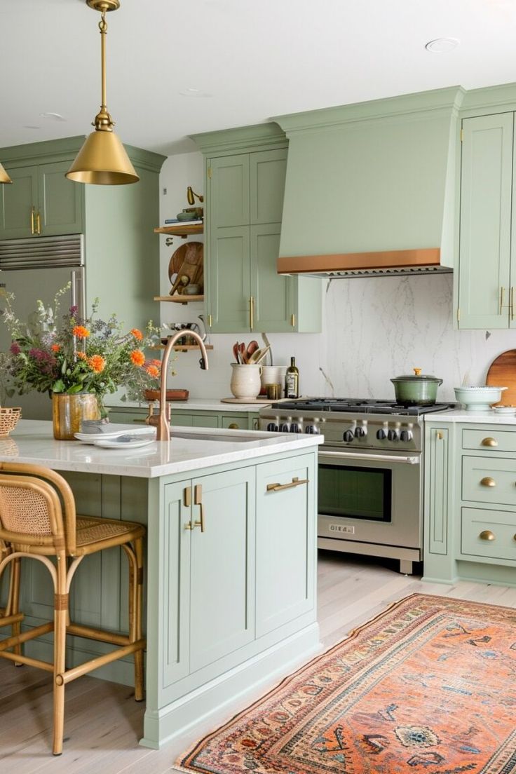Sage green kitchen decor is a big Pinterest fall trend.
