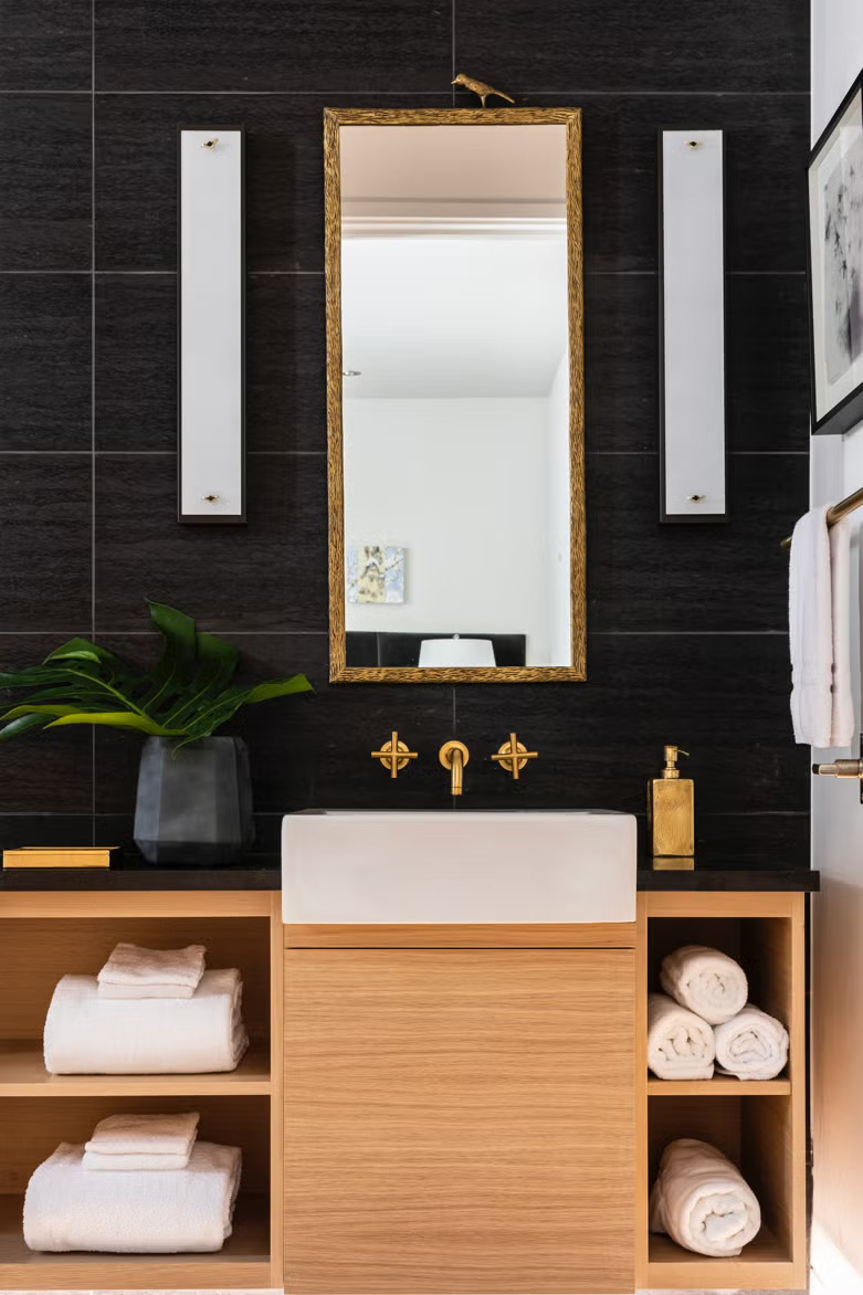 Black accents create immediate drama and are extra special when paired with brass.