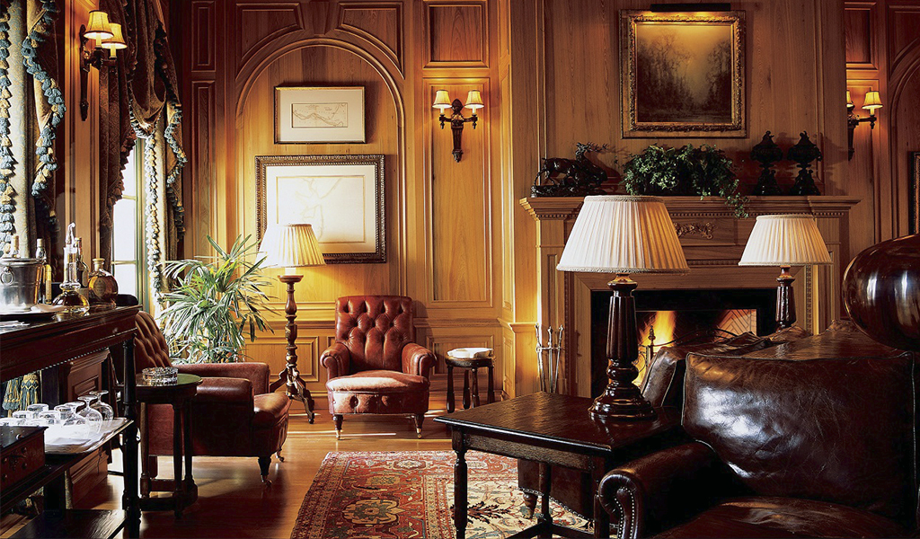 A mahogany library can feel like a traditional gentlemen's club.
