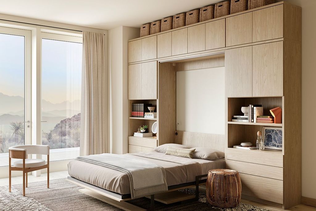 custom-murphy-wall-bed-design-with-built-in-storage-cabinets-shelves-california-closets Murphy bed