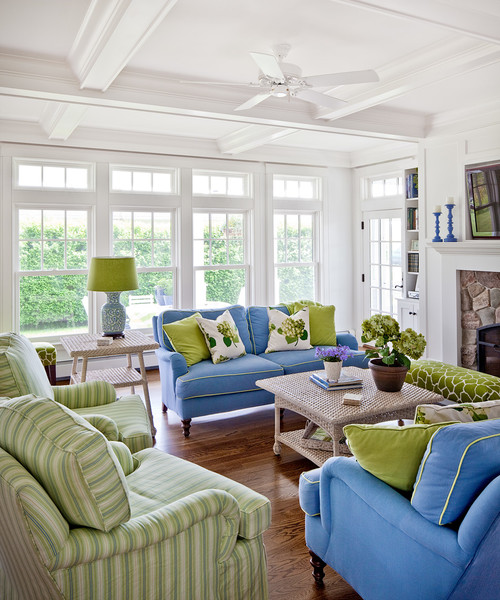 green and blue living room
